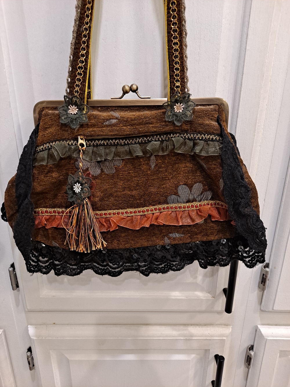 Malina Vintage Bohemian Victorian Floral Applique Bag Tapestry Fairy Cottage - Picture 7 of 13